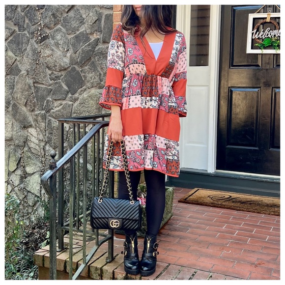 #48 Boho Chic Patchwork Contrast Dress - Picture 6 of 9